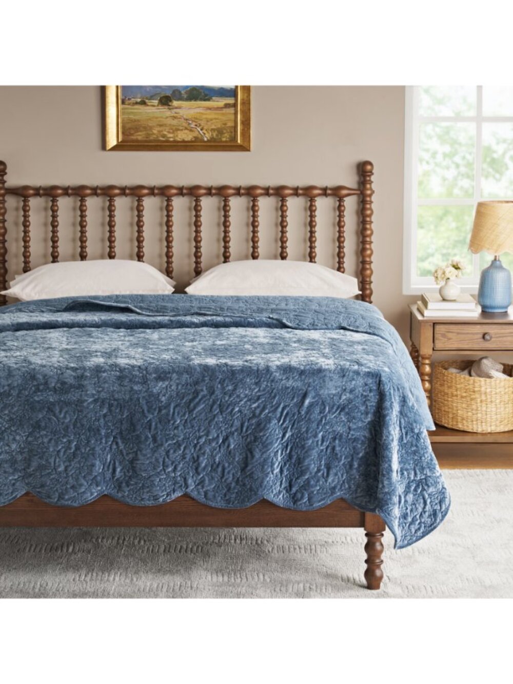 The Pioneer Woman Home Blue Dust Cottage Eloise Floral 100% Poly Velvet Quilt - Picture 3 of 9